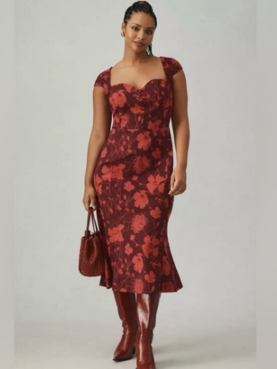 Anthropologie Dresses & Skirts - Anthropologie Red Floral Midi Dress